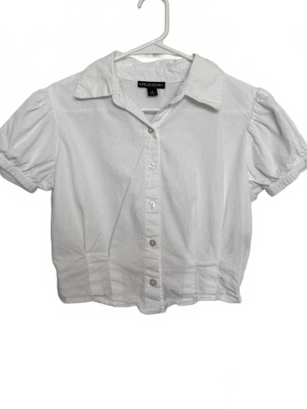 Vintage Y2K White Cropped Short Sleeve Button-Front‎ Blouse Size S